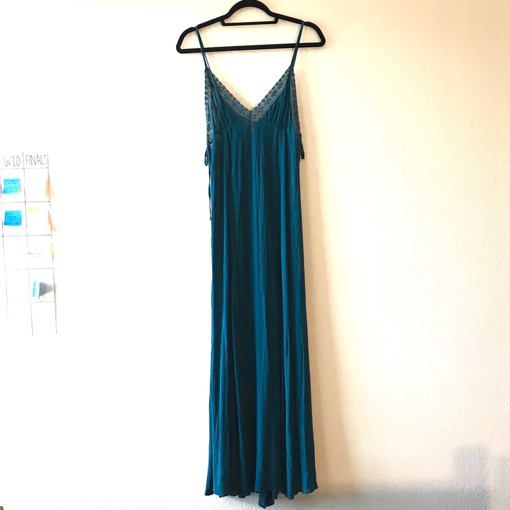 Free People Teal Slit Maxi Dress